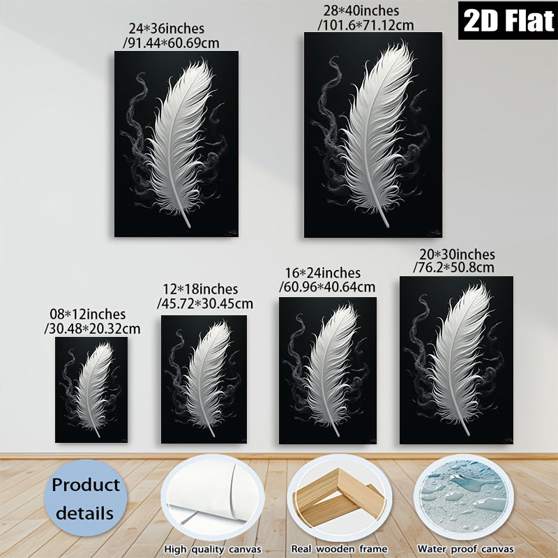 2D flat 1pc ethereal white feather wall art for living room bedroom home decor farmhouse style modern minimalist gallery wrapped canvas prints
