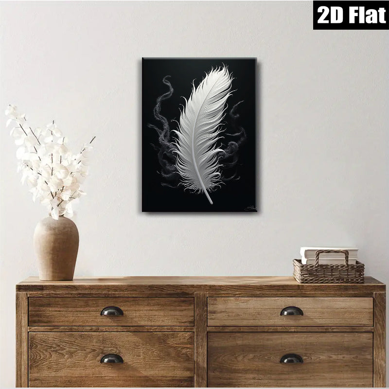 2D flat 1pc ethereal white feather wall art for living room bedroom home decor farmhouse style modern minimalist gallery wrapped canvas prints
