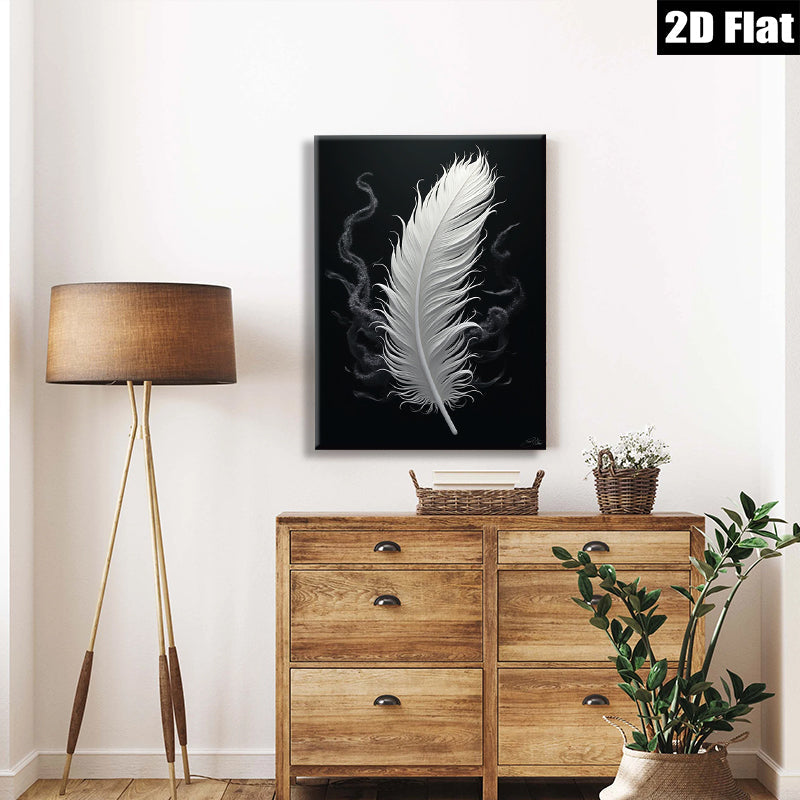 2D flat 1pc ethereal white feather wall art for living room bedroom home decor farmhouse style modern minimalist gallery wrapped canvas prints