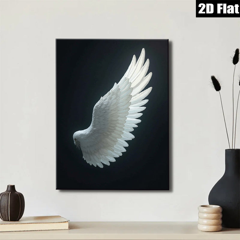 2D flat 1pc ethereal white feather wing wall art canvas print bedroom living room decor farmhouse style inspirational modern minimalist gallery wrapped
