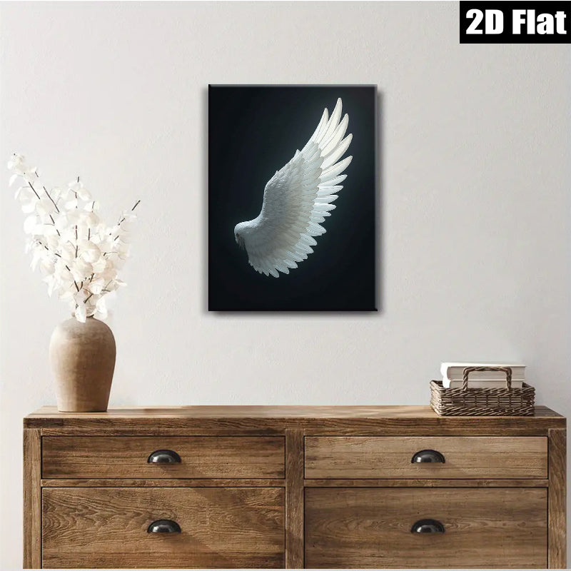 2D flat 1pc ethereal white feather wing wall art canvas print bedroom living room decor farmhouse style inspirational modern minimalist gallery wrapped