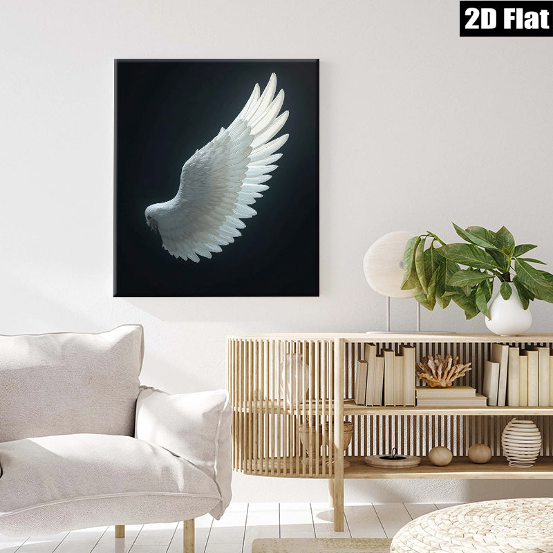 2D flat 1pc ethereal white feather wing wall art canvas print bedroom living room decor farmhouse style inspirational modern minimalist gallery wrapped