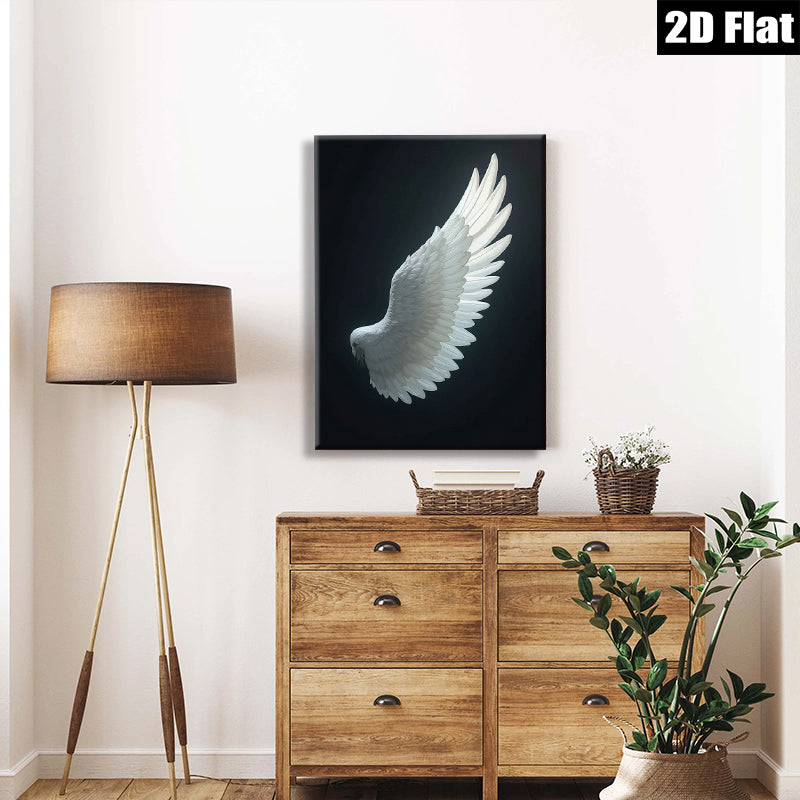 2D flat 1pc ethereal white feather wing wall art canvas print bedroom living room decor farmhouse style inspirational modern minimalist gallery wrapped
