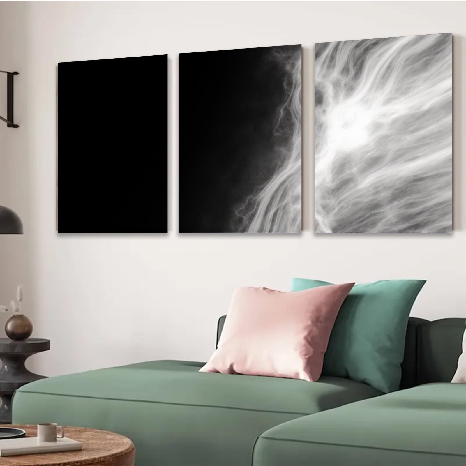 2D flat 1pc ethereal white swirls abstract wall art canvas prints for living room bedroom home decor farmhouse style gallery wrapped modern minimalist