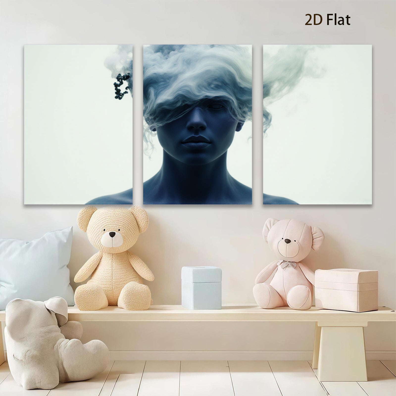 2D flat 1pc ethereal woman portrait modern minimalist wall art bedroom living room gallery wrapped canvas prints farmhouse decor botanical style