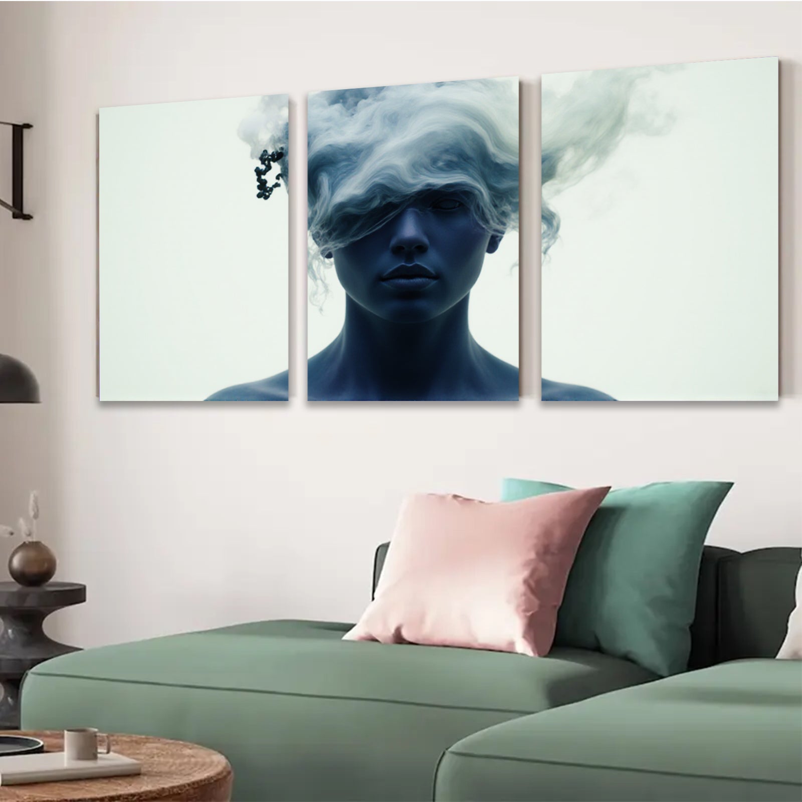 2D flat 1pc ethereal woman portrait modern minimalist wall art bedroom living room gallery wrapped canvas prints farmhouse decor botanical style