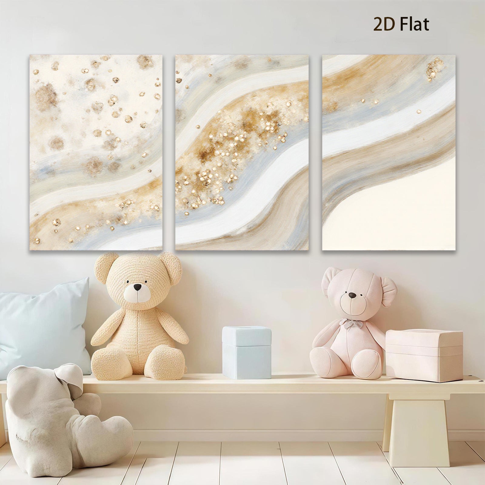 2D flat 1pc flowing gold waves abstract wall art canvas prints for living room bedroom modern farmhouse decor gallery wrapped timeless elegance