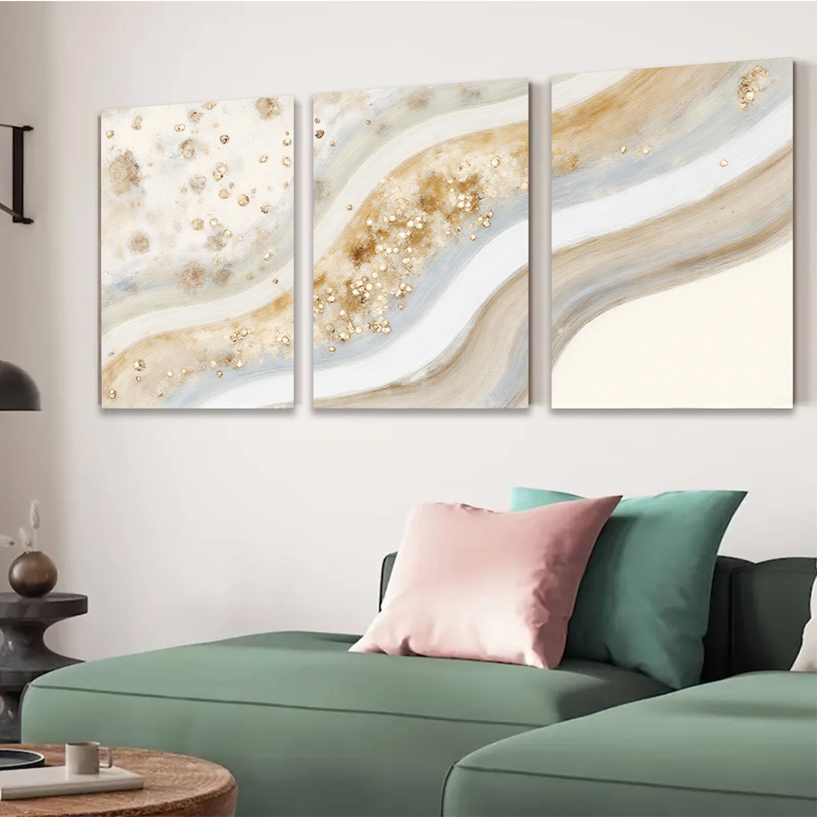 2D flat 1pc flowing gold waves abstract wall art canvas prints for living room bedroom modern farmhouse decor gallery wrapped timeless elegance