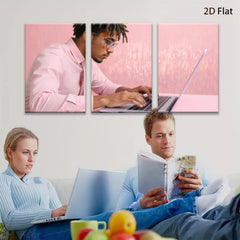 2D flat 1pc focused male typing laptop modern wall art office decor living room canvas print farmhouse style bedroom inspirational art minimalist design trending now