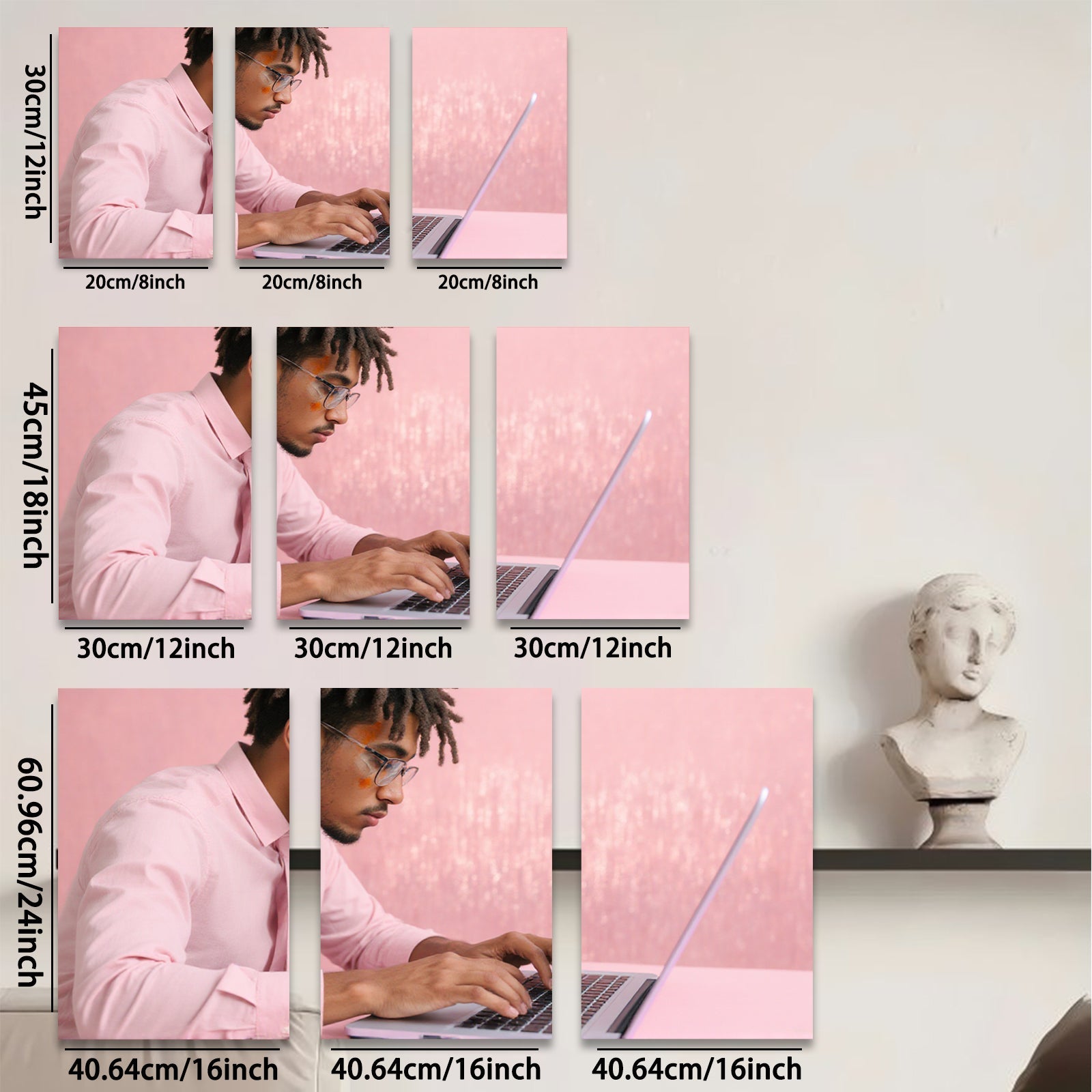 2D flat 1pc focused male typing laptop modern wall art office decor living room canvas print farmhouse style bedroom inspirational art minimalist design trending now