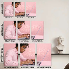 2D flat 1pc focused male typing laptop modern wall art office decor living room canvas print farmhouse style bedroom inspirational art minimalist design trending now