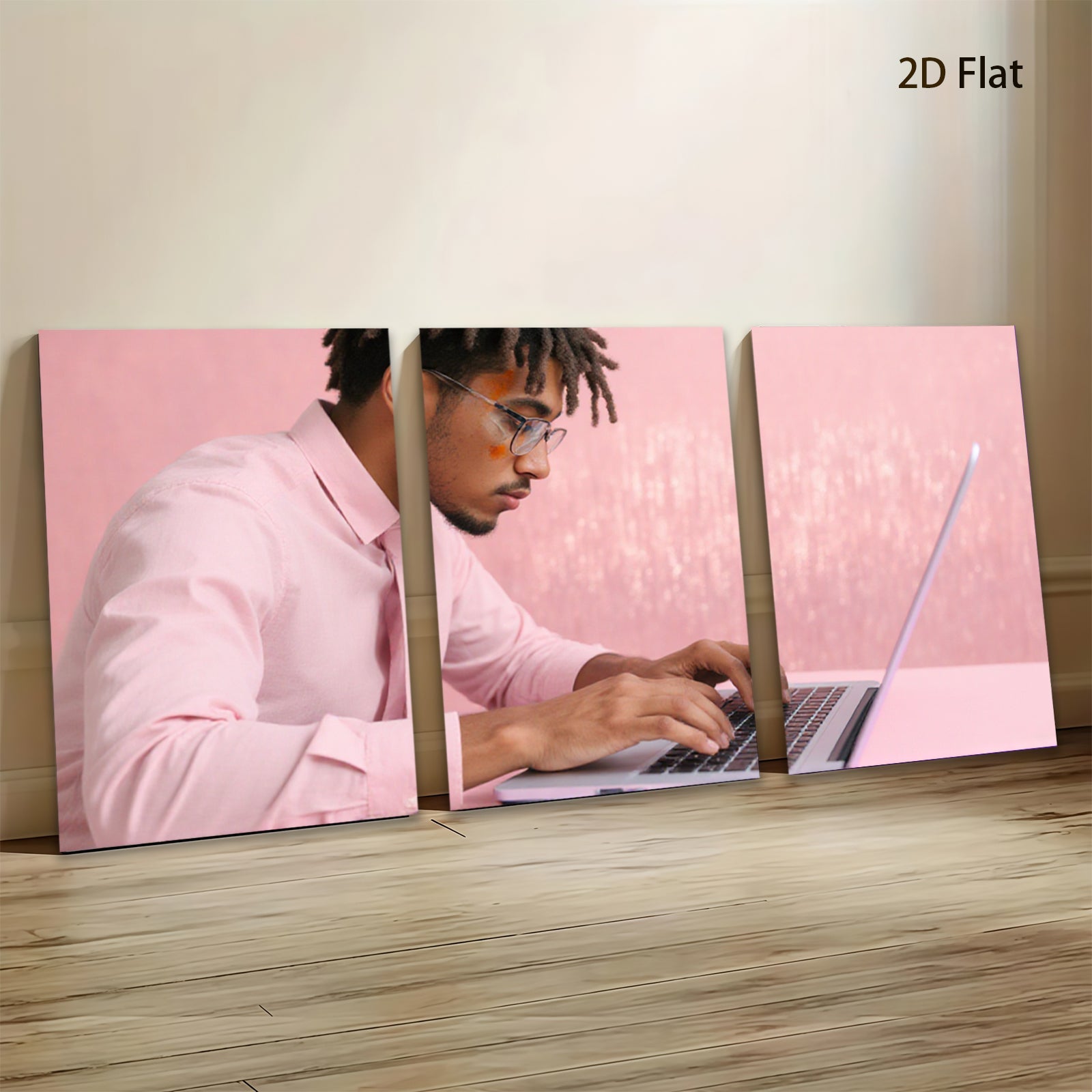 2D flat 1pc focused male typing laptop modern wall art office decor living room canvas print farmhouse style bedroom inspirational art minimalist design trending now