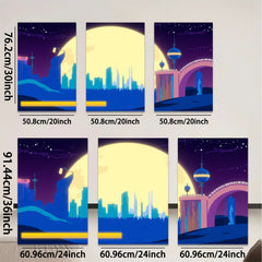 2D flat 1pc futuristic city skyline under luminous moon bedroom living room wall decor modern farmhouse style gallery wrapped canvas prints