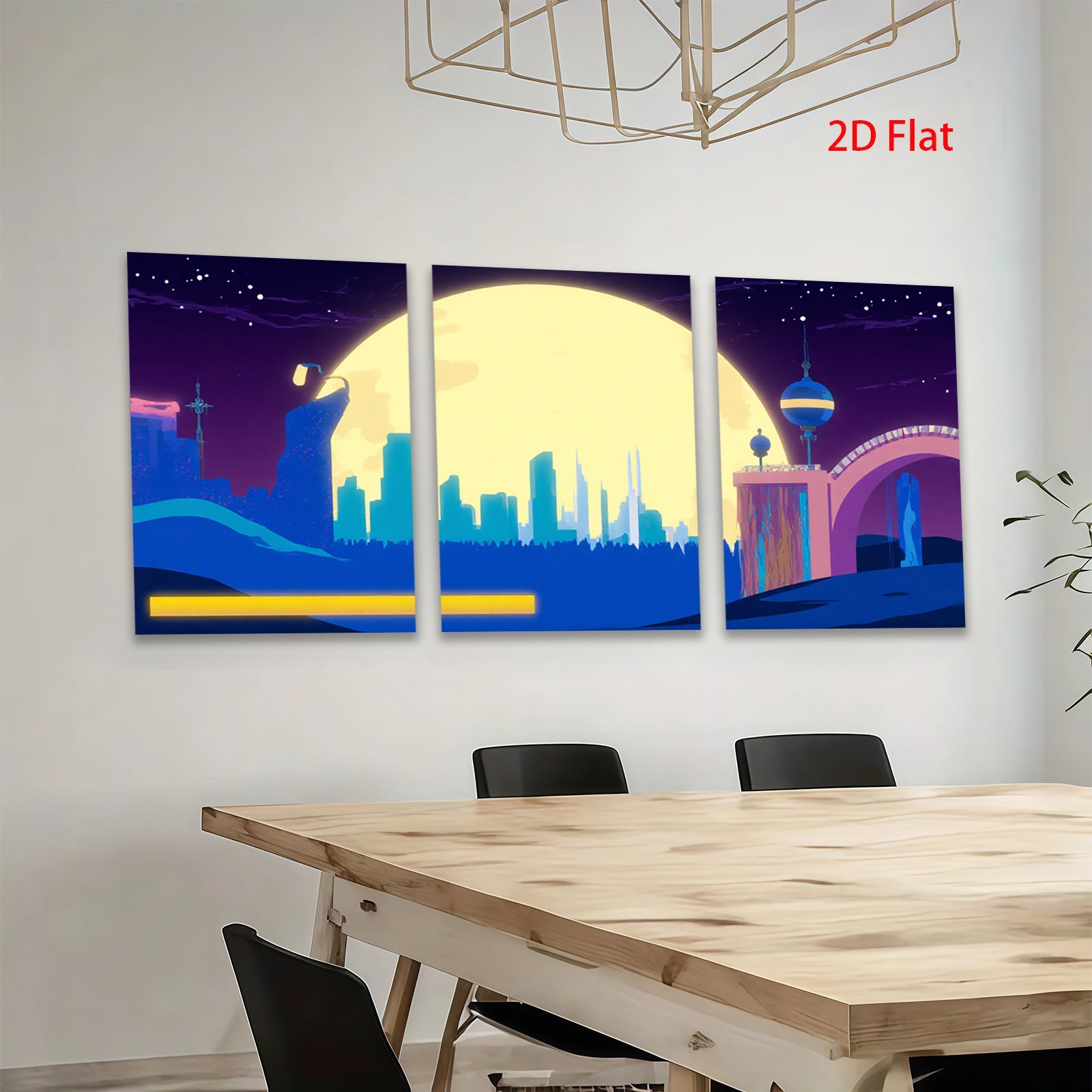 2D flat 1pc futuristic city skyline under luminous moon bedroom living room wall decor modern farmhouse style gallery wrapped canvas prints