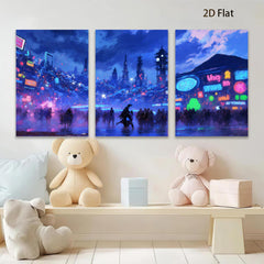 2D flat 1pc futuristic city vibrant neon lights crowd modern wall art living room bedroom decor farmhouse style canvas prints trending now