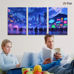 2D flat 1pc futuristic city vibrant neon lights crowd modern wall art living room bedroom decor farmhouse style canvas prints trending now