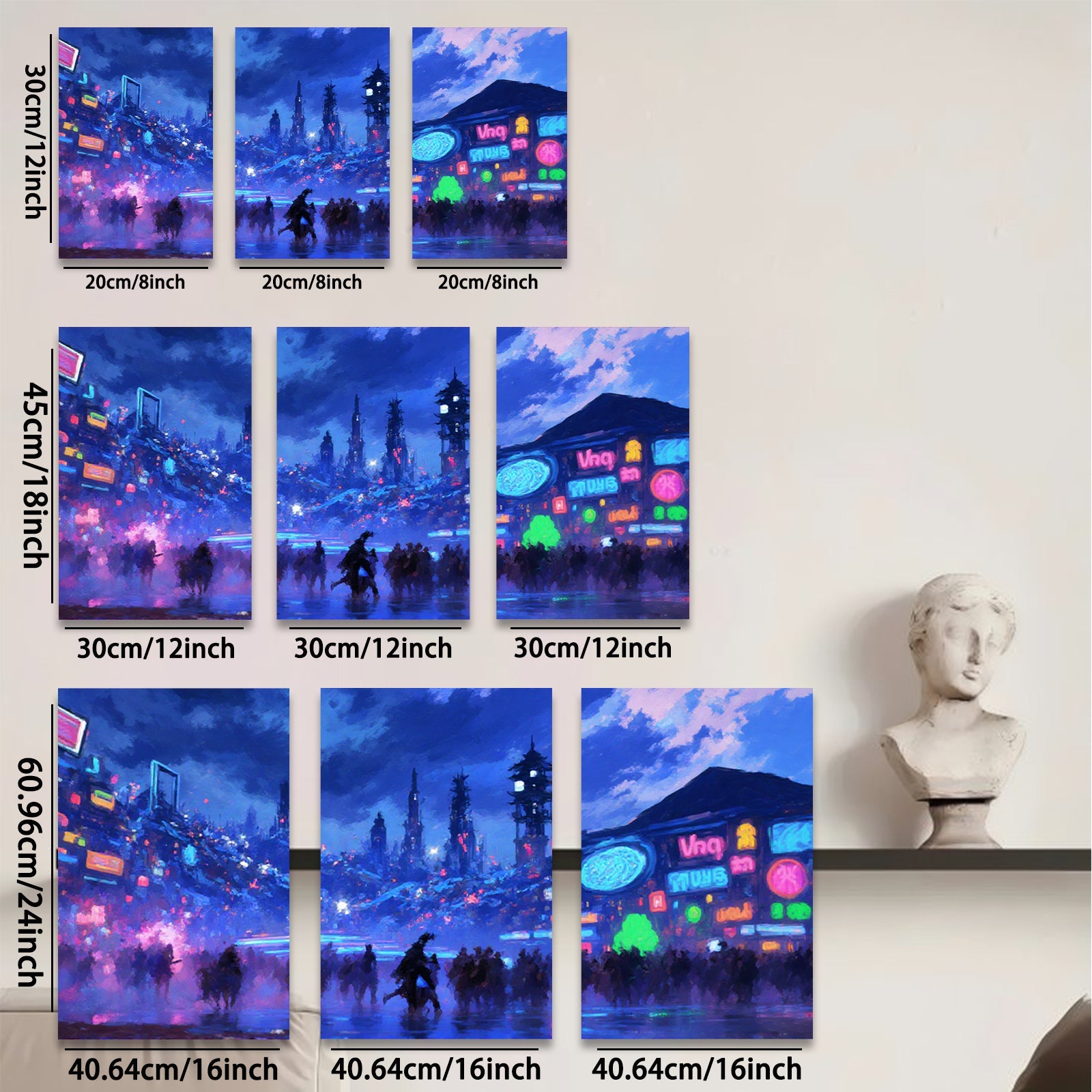 2D flat 1pc futuristic city vibrant neon lights crowd modern wall art living room bedroom decor farmhouse style canvas prints trending now