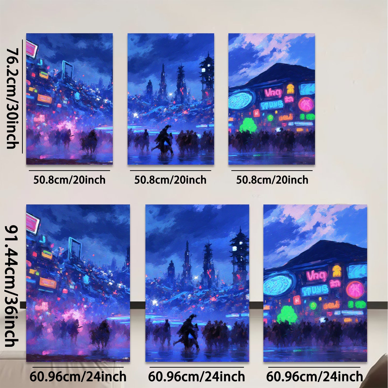 2D flat 1pc futuristic city vibrant neon lights crowd modern wall art living room bedroom decor farmhouse style canvas prints trending now