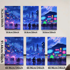 2D flat 1pc futuristic city vibrant neon lights crowd modern wall art living room bedroom decor farmhouse style canvas prints trending now