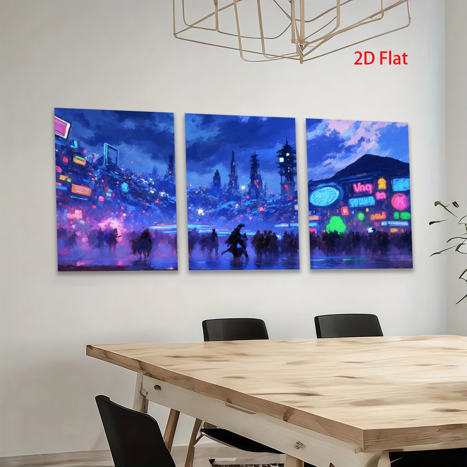 2D flat 1pc futuristic city vibrant neon lights crowd modern wall art living room bedroom decor farmhouse style canvas prints trending now