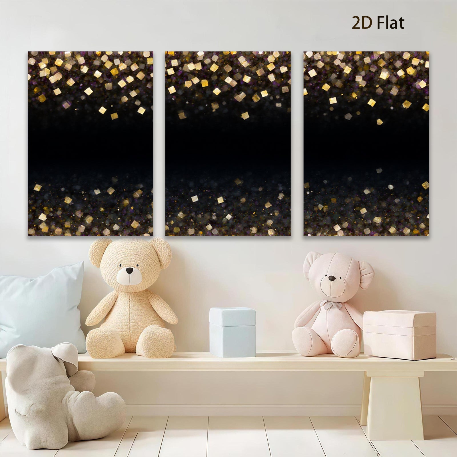 2D flat 1pc gold glitter shimmer abstract wall art decor bedroom living room modern farmhouse gallery wrapped canvas prints