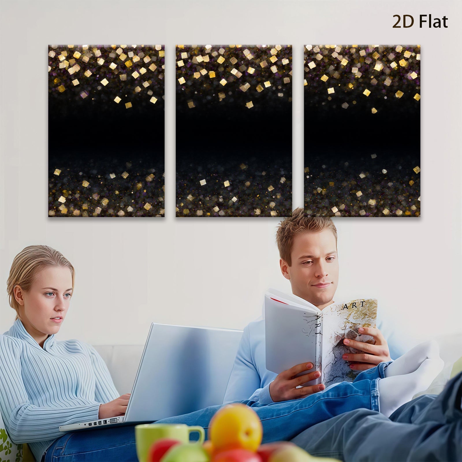 2D flat 1pc gold glitter shimmer abstract wall art decor bedroom living room modern farmhouse gallery wrapped canvas prints