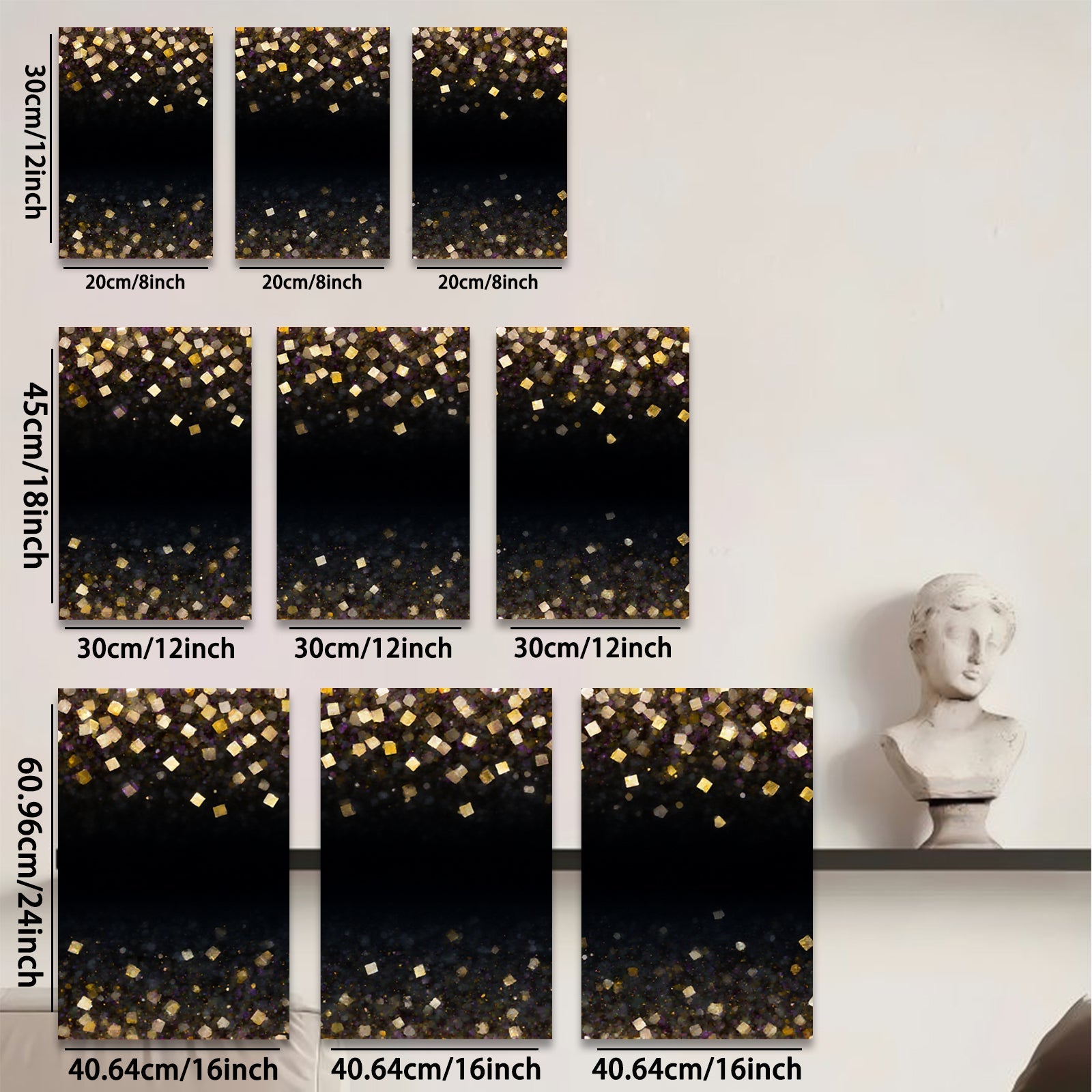 2D flat 1pc gold glitter shimmer abstract wall art decor bedroom living room modern farmhouse gallery wrapped canvas prints