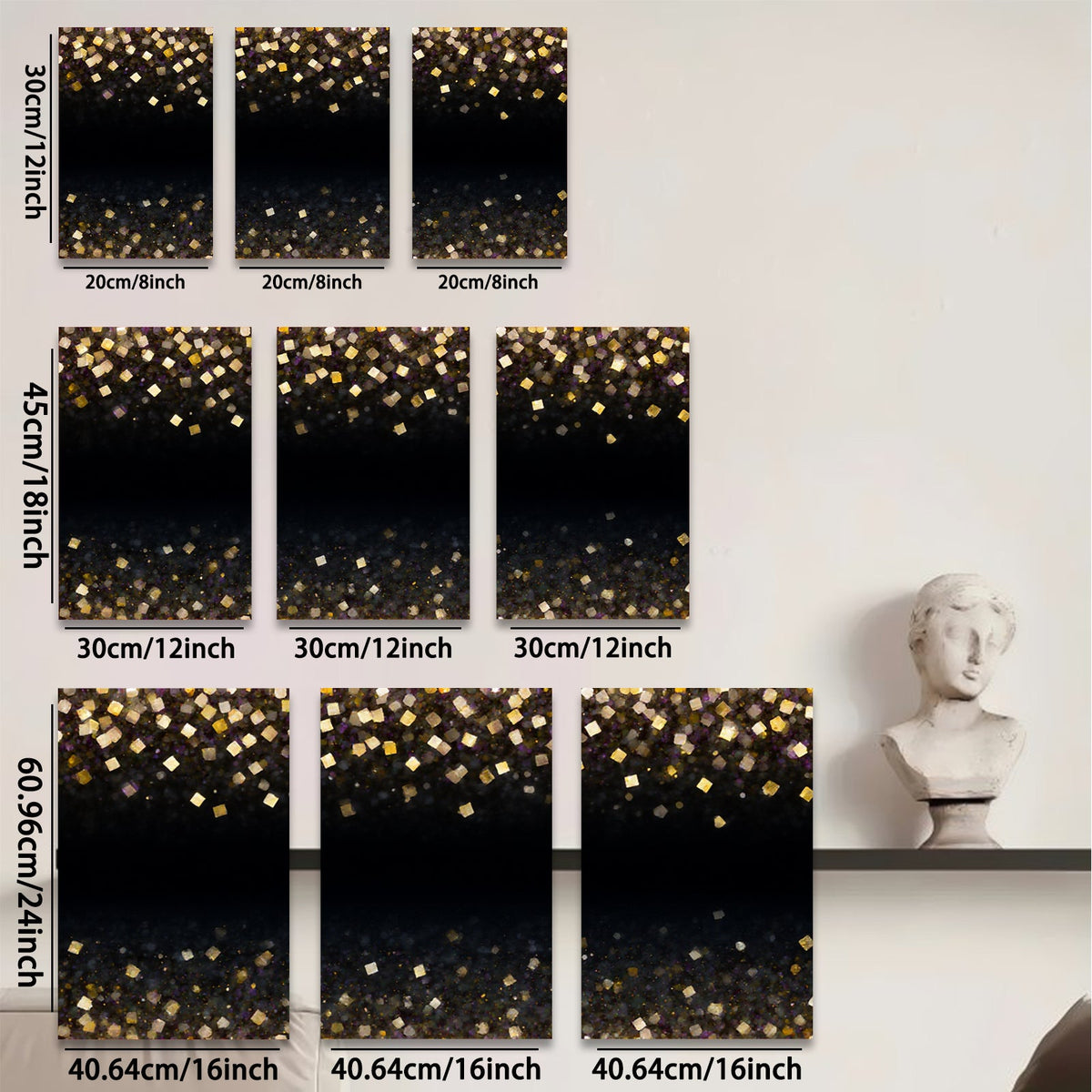 2D flat 1pc gold glitter shimmer abstract wall art decor bedroom living room modern farmhouse gallery wrapped canvas prints