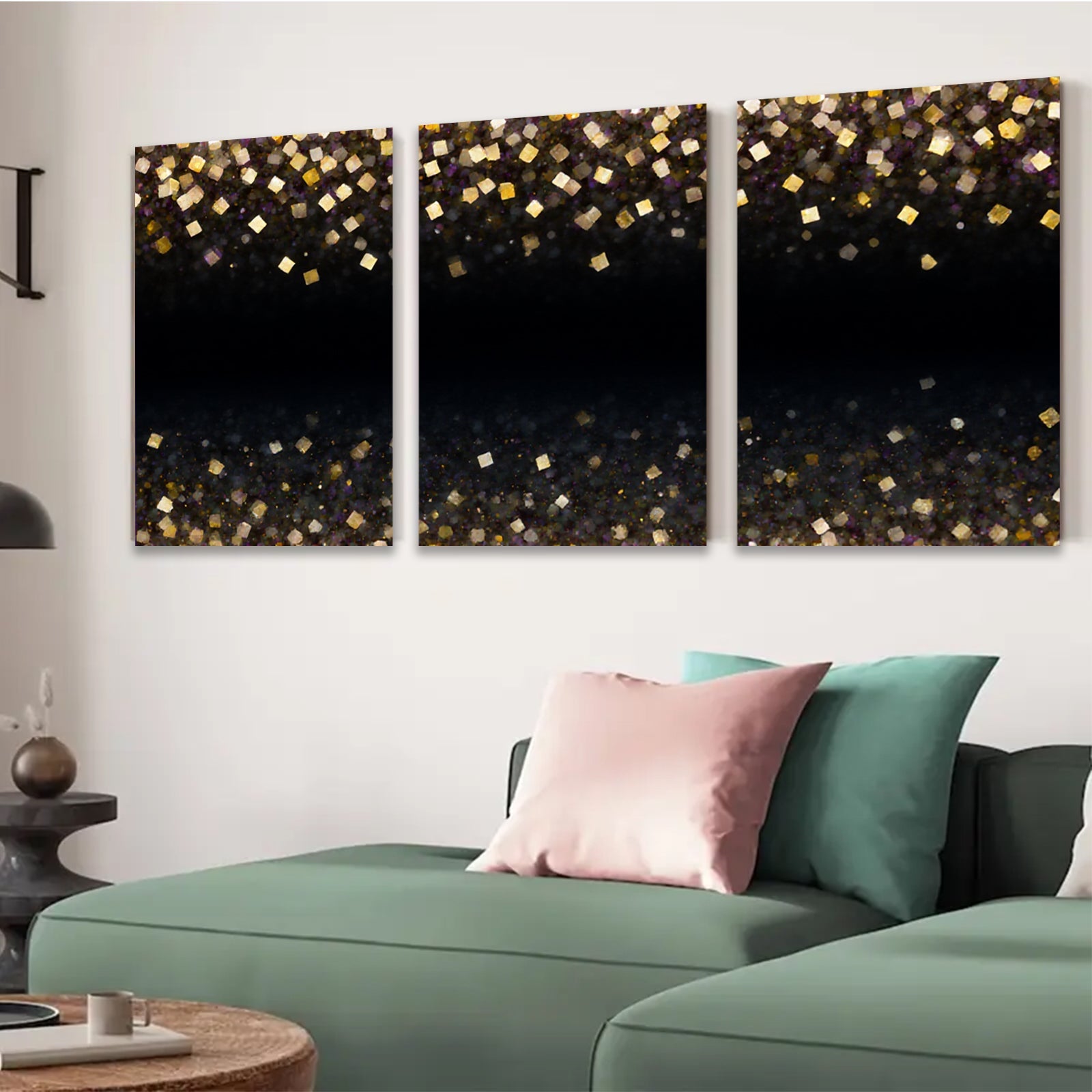 2D flat 1pc gold glitter shimmer abstract wall art decor bedroom living room modern farmhouse gallery wrapped canvas prints