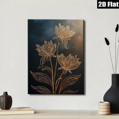 2D flat 1pc golden botanical floral wall art minimalist modern farmhouse living room bedroom decor gallery wrapped canvas prints