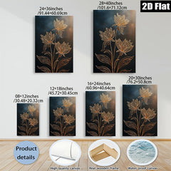 2D flat 1pc golden botanical floral wall art minimalist modern farmhouse living room bedroom decor gallery wrapped canvas prints