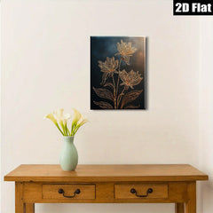 2D flat 1pc golden botanical floral wall art minimalist modern farmhouse living room bedroom decor gallery wrapped canvas prints