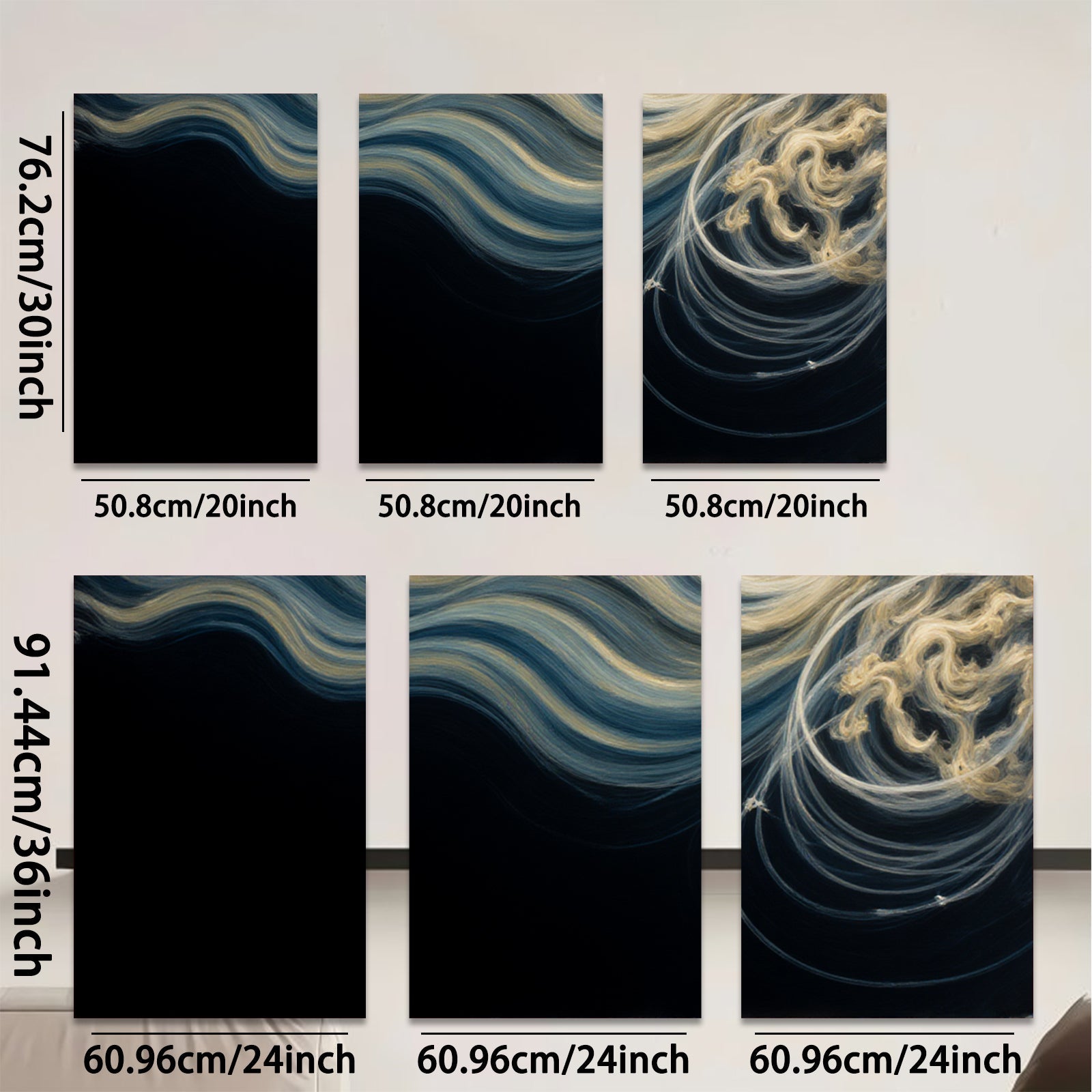 2D flat 1pc golden swirls abstract wall art modern farmhouse decor living room bedroom gallery wrapped canvas prints ready to hang large size