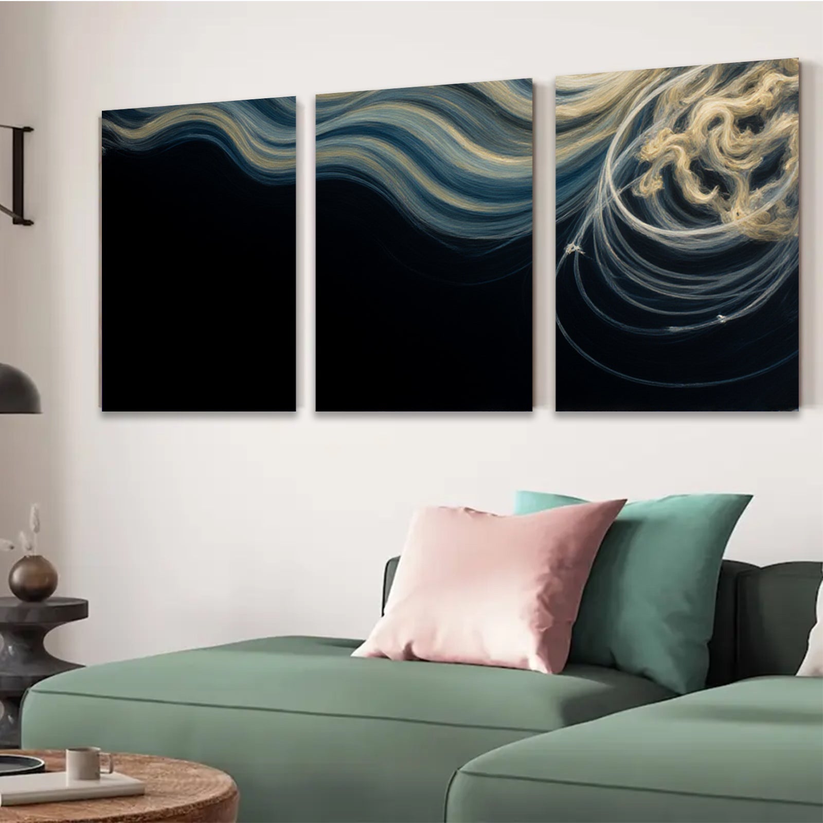 2D flat 1pc golden swirls abstract wall art modern farmhouse decor living room bedroom gallery wrapped canvas prints ready to hang large size