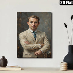 2D flat 1pc handsome man portrait classic oil painting modern farmhouse wall art living room bedroom decor gallery wrapped canvas prints statement piece