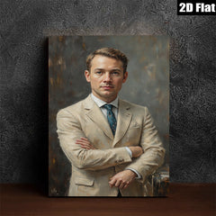 2D flat 1pc handsome man portrait classic oil painting modern farmhouse wall art living room bedroom decor gallery wrapped canvas prints statement piece