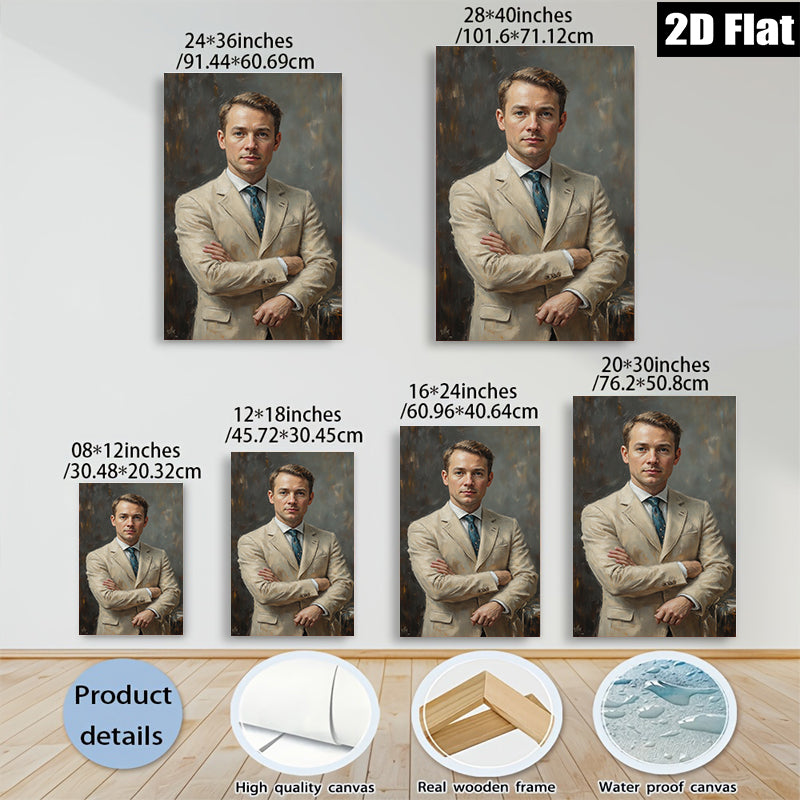 2D flat 1pc handsome man portrait classic oil painting modern farmhouse wall art living room bedroom decor gallery wrapped canvas prints statement piece