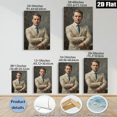 2D flat 1pc handsome man portrait classic oil painting modern farmhouse wall art living room bedroom decor gallery wrapped canvas prints statement piece