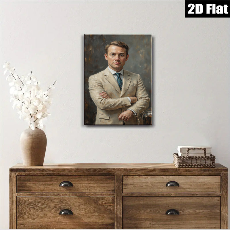 2D flat 1pc handsome man portrait classic oil painting modern farmhouse wall art living room bedroom decor gallery wrapped canvas prints statement piece