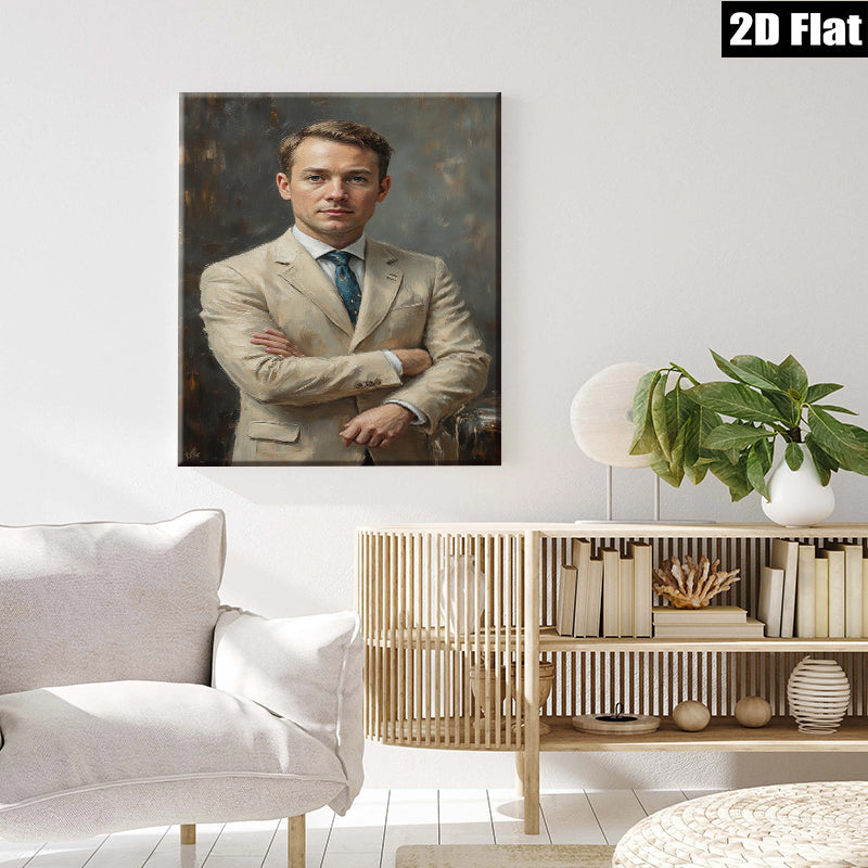 2D flat 1pc handsome man portrait classic oil painting modern farmhouse wall art living room bedroom decor gallery wrapped canvas prints statement piece