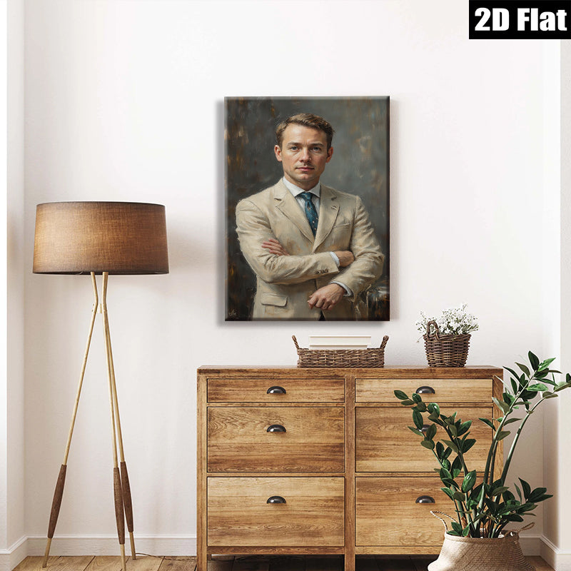 2D flat 1pc handsome man portrait classic oil painting modern farmhouse wall art living room bedroom decor gallery wrapped canvas prints statement piece