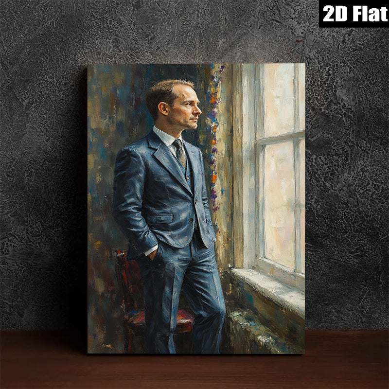 2D flat 1pc handsome man portrait wall art decor for living room bedroom office modern farmhouse gallery wrapped canvas prints