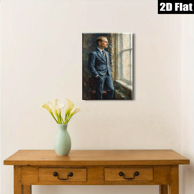 2D flat 1pc handsome man portrait wall art decor for living room bedroom office modern farmhouse gallery wrapped canvas prints