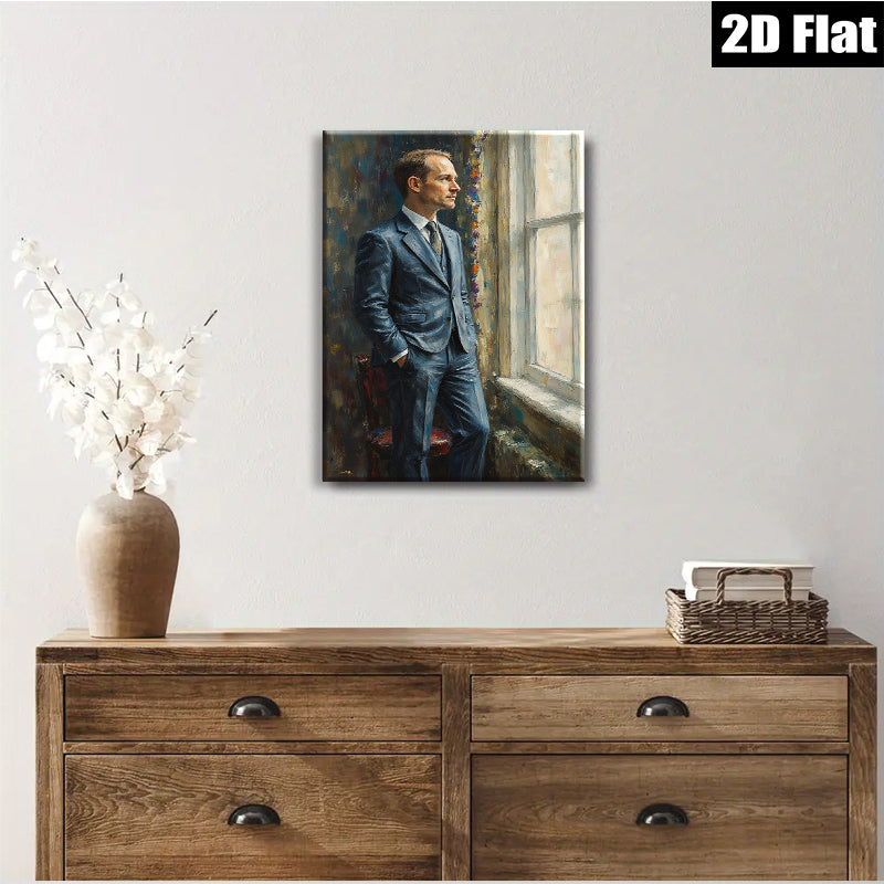 2D flat 1pc handsome man portrait wall art decor for living room bedroom office modern farmhouse gallery wrapped canvas prints