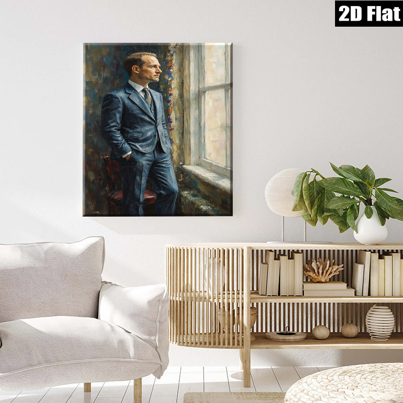 2D flat 1pc handsome man portrait wall art decor for living room bedroom office modern farmhouse gallery wrapped canvas prints
