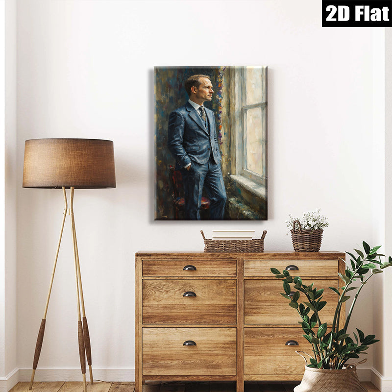 2D flat 1pc handsome man portrait wall art decor for living room bedroom office modern farmhouse gallery wrapped canvas prints