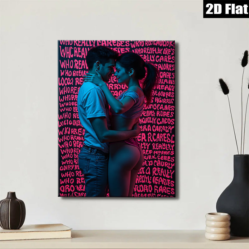 2D flat 1pc intimate couple embrace romantic wall art bedroom living room gallery wrapped canvas modern farmhouse décor cozy vibes