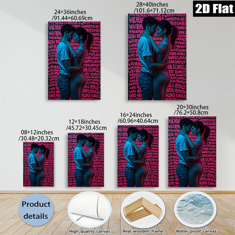2D flat 1pc intimate couple embrace romantic wall art bedroom living room gallery wrapped canvas modern farmhouse décor cozy vibes