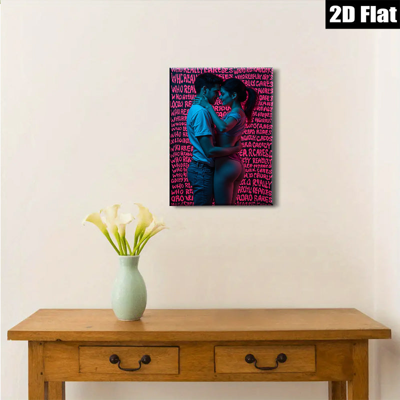 2D flat 1pc intimate couple embrace romantic wall art bedroom living room gallery wrapped canvas modern farmhouse décor cozy vibes