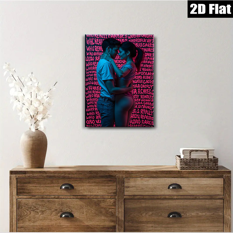 2D flat 1pc intimate couple embrace romantic wall art bedroom living room gallery wrapped canvas modern farmhouse décor cozy vibes